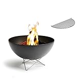 höfats - Bowl Feuerschale mit Drahtfuß - Outdoor Feuerstelle und Plancha Grill, mit Grillrost nutzbar - kippbarer Feuerkorb für Garten und Terrasse - Stahl emailliert - schwarz, Ø 57 cm