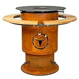 MOESTA-BBQ 19506 Bandit Fireplace – Feuerstellen-Grill – Corten-Stahl Feuertonne inkl. Reling, Rost, Brettern, BBQ-Disk