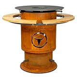 MOESTA-BBQ 19506 Bandit Fireplace – Feuerstellen-Grill – Corten-Stahl Feuertonne inkl. Reling, Rost, Brettern, BBQ-Disk
