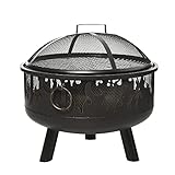 Outsunny 2-in-1 Feuerschale Feuerkorb Feuerstelle mit Funkenschutz Grillrost Garten BBQ Schwarz Ø61,5 x 52H cm