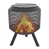 Raburg XXL Feuerkorb BEN in Schiefer-SCHWARZ, extra großer Design-Gartenkamin & Terrassenofen, 60 x 55 cm rund, Stahl, inklusive Grillrost & Schürhaken