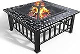 VOUNOT Feuerschale mit Funkenschutz, Feuerstelle Feuerkorb für Garden Terrasse Heizung, mit Wasserfester Schutzhülle, 81x81x45cm