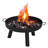 WOLTU Feuerschale ∅60cm Feuertonne mit Grillzange Schüreisen Feuerkorb für Garten Camping Feuerstelle mit Griff Bein aus Gusseisen 60x31x60 cm Schwarz CPZ8142sz