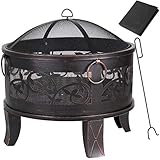 Gardebruk® Feuerstelle Stahl Funkenschutz Rund Ø 67 cm Rostoptik Feuerschale Feuerkorb Outdoor Terrasse Garten Modern